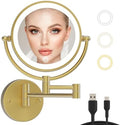 8" Lighted Magnifying Makeup Mirror Wall Mounted, Brushed Moderne Brass by LEDOOLE