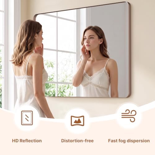 Kosmonia 40x30 Inch Bathroom Vanity Mirror Brushed Rose Gold - Image 5