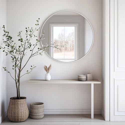 Oruii Round Mirror, 26 inch White Circle Mirror - Image 4