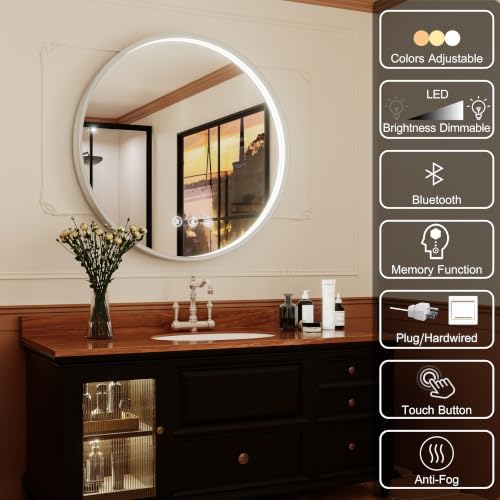 24 Inch Silver Frame Round LED Mirror - Image 3