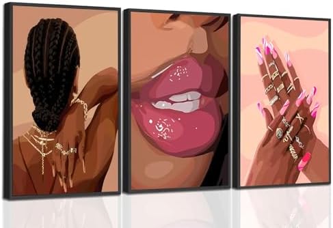 Black Girl Pink Wall Art Set of 3 African American Black Women Canvas Posters by UcninvdWallart