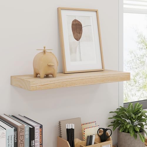 fuqing Natural Wood Floating Shelves, 17 Inch Wooden Wall Shelves Set of 3 - Image 2