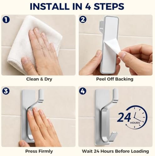 Bntuk Adhesive Towel Hooks for Bathroom, 4 Pack Stainless Steel Wall Hooks No - Image 6