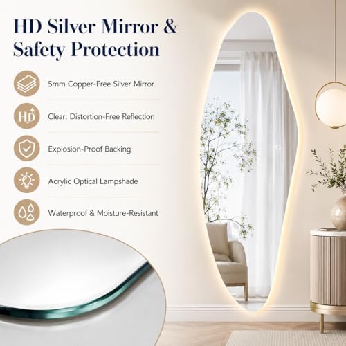 LAIYA 65" L x 24" W Irregular LED Full Length Mirror, Frameless Lighted Full - Image 7