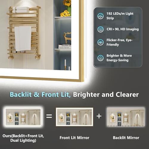 84x32 Gold LED Bathroom Mirror - Image 3