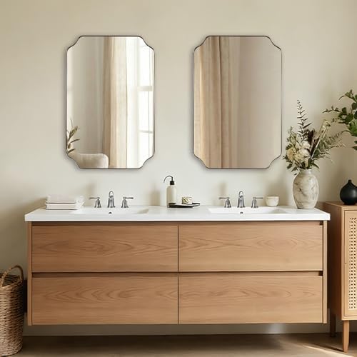 ANDY STAR 20x30 Inch Brushed Nickel Mirror, Modern Rounded Notched Corner - Image 3