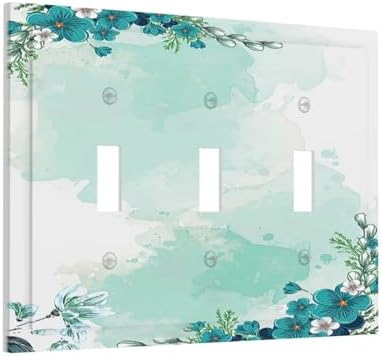 Decorative Switch Plates Blue Green Flowers Light Green Watercolor Patterns 3 - Image 2