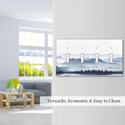Light Switch Covers Mountain Foggy Lake Boat Grey Blue Forest Birds Quad Toggle - Image 7