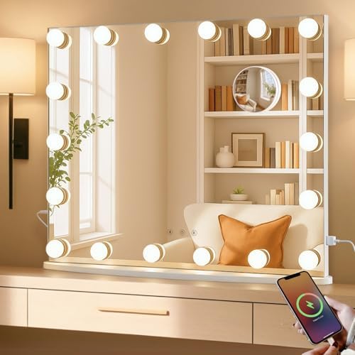 LUXFURNI Vanity Mirror with Lights, 23.6" Hollywood Makeup Mirror White by LUXFURNI