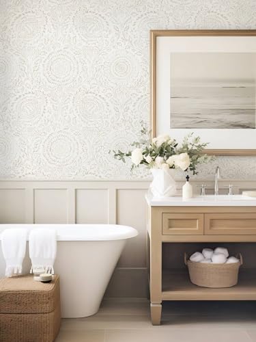 Ismoon Peel Stick Wallpaper Boho Beige Neutral Vintage Floral Contact Paper - Image 2
