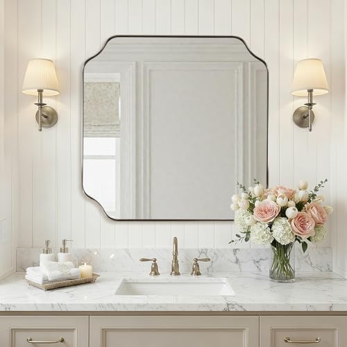 ANDY STAR 24"x24" Brushed Nickel Square Mirror, Modern Scalloped Mirror in by ANDYSTAR