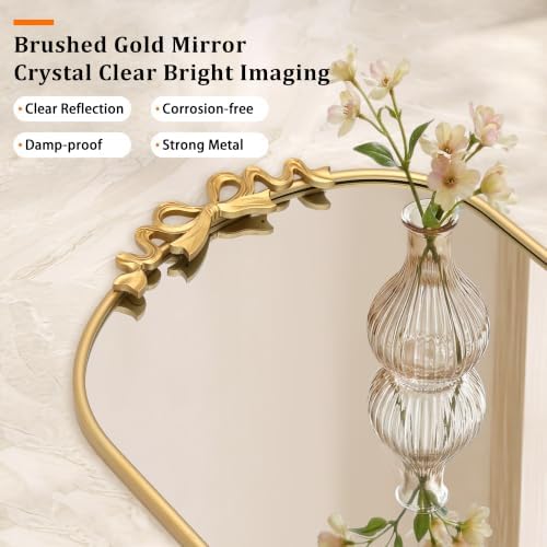 Besdomus Bow Arched Gold Mirror: 22"x30" Gold Antique Vanity Wall Mounted Mirror - Image 5