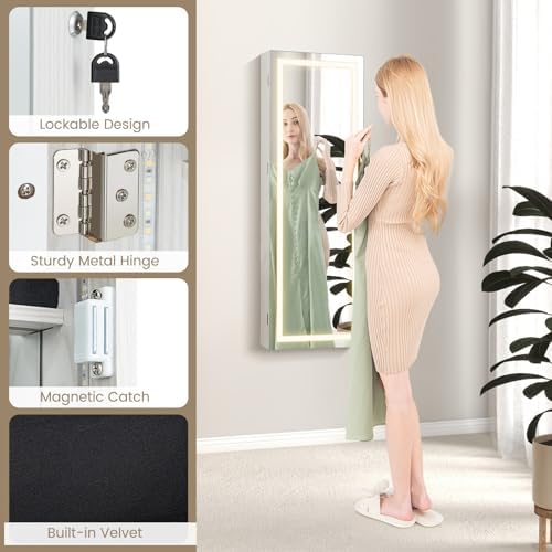 CHARMAID LED Mirror Jewelry Cabinet, Lockable Jewelry Armoire - Image 6