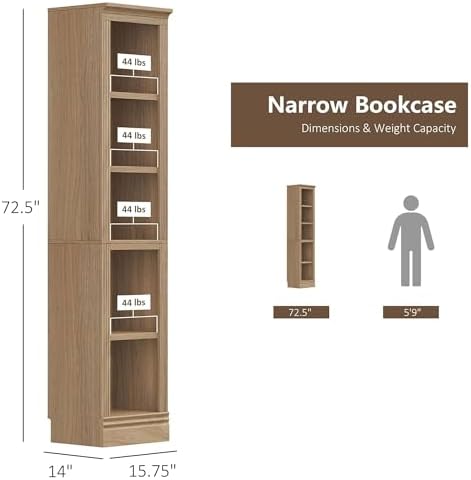 JAHRSTIM Halston Narrow 5-Tier Slim Bookshelf Shelving Unit - Image 3