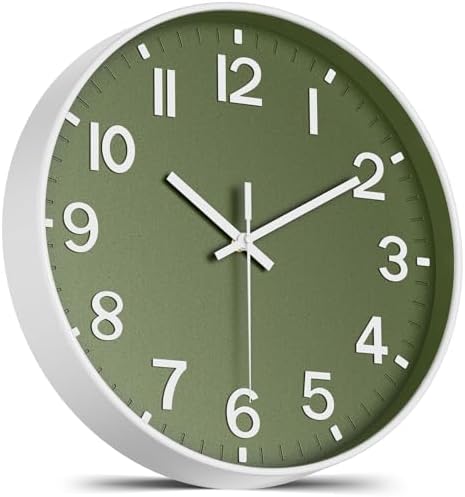 Silent Wall Clock Non-Ticking Battery Operated – Modern Olive Green Analog Wall by lanktoo