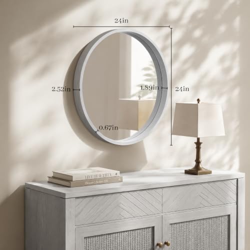 WallBeyond 24 Inch Round Wood Mirror, Circle Wooden Frame Wall Mirror - Image 6