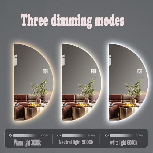 39in Half Moon LED Mirror, Half Moon Wall Mirror, Right Semicircle - Image 5
