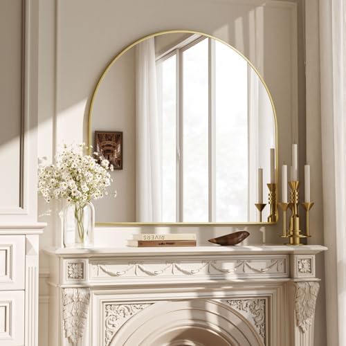 VooBang Wide Arched Wall Mirror, 31 x 32 inch Arch Bathroom Mirror Gold - Image 6