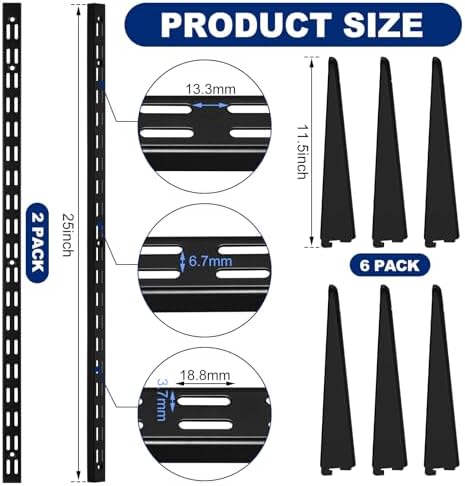 Colingmill 8 Pcs Black Twin Rail Upright Wall Shelving System 25 Inch - Image 2