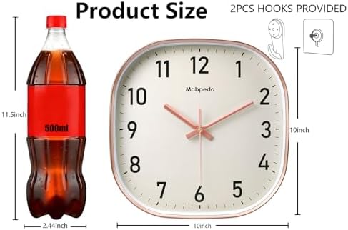 10 Inch Wall Clock, Silent Non Ticking Wall Clocks Battery Operated, Square - Image 3