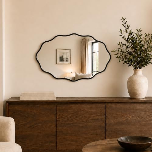 PERFNIQUE Black Scalloped Mirror, Hanging Leaning - Image 3