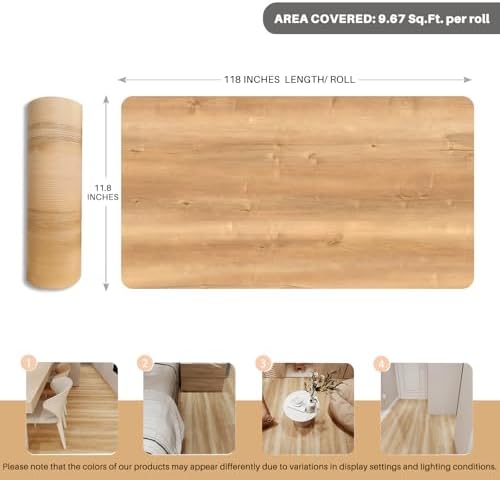 Wood Grain Peel and Stick Floor Tiles, 11.8" W × 118" L, Natural Oak - Image 6