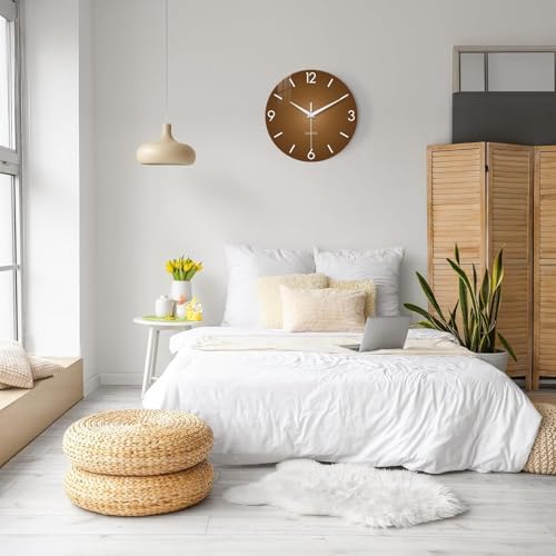 XFM Brown Glass Wall Clock 12 Inch Modern Silent - Image 3