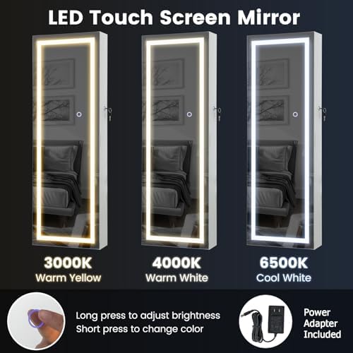 CHARMAID LED Mirror Jewelry Cabinet, Lockable Jewelry Armoire - Image 3