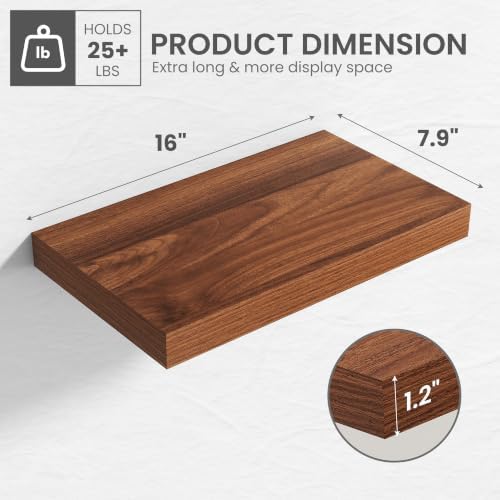 16 in Floating Shelves for Wall Decor Color Walnut, Pack 2 - Image 3