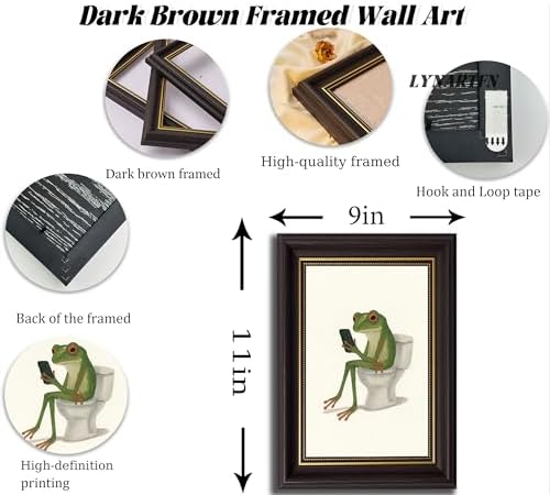 Dark Brown Framed, Funny Frog Wall Art-Whimsical Frog on Toilet - Image 5
