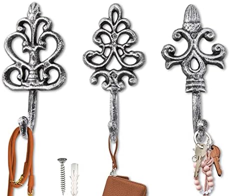 Comfify Silver-Black Cast Iron Wall Hooks Set of 3 – Farmhouse Coat Hooks by Comfify
