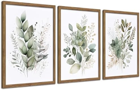 Sage Green Botanical Wall Art Set of 3, Wood Framed 16x24 Inch by Unknown