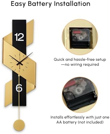 Large Modern Wall Clock with Pendulum, Silent Battery Operated Statement Clock - Image 5