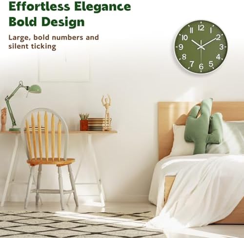Silent Wall Clock Non-Ticking Battery Operated – Modern Olive Green Analog Wall - Image 3