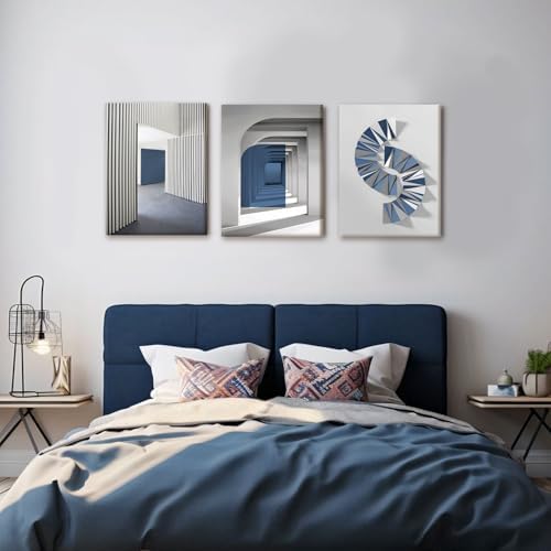 NCCXNCC 3pcs Blue-Grey Abstract Canvas Wall Art, 16x24 Inches Framed - Image 6