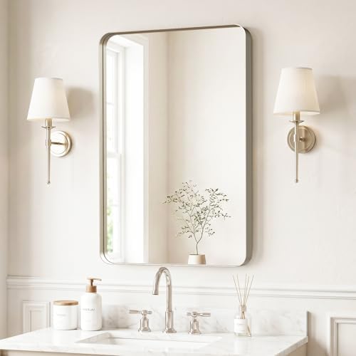 Kosmonia 30"x20" Bathroom Mirror, Large Brushed Nickel Vanity Mirror by Kosmonia