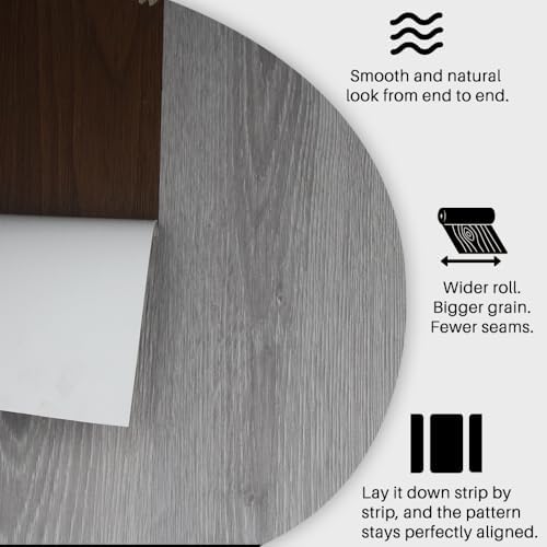 Wood Grain Peel and Stick Floor Tiles, 11.8" W × 394" L, Soft Gray - Image 3