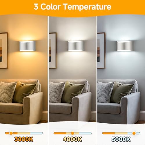 MATAMEYE LED Wall Sconce Set of 2, Brushed Nickel Indoor Wall Lights 3CCT - Image 3