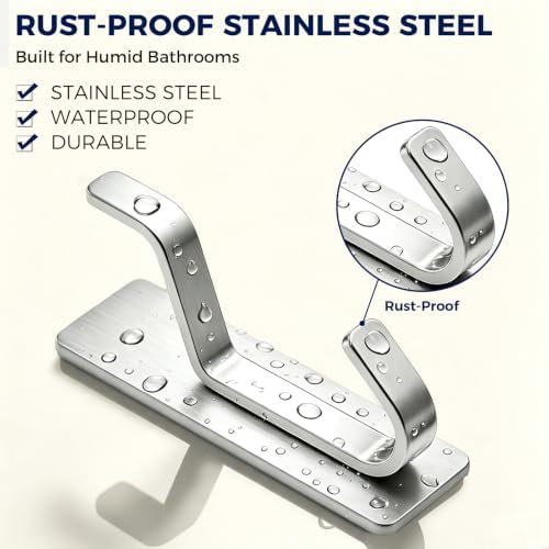 Bntuk Adhesive Towel Hooks for Bathroom, 4 Pack Stainless Steel Wall Hooks No - Image 3