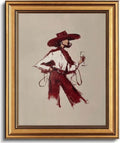 Gold Framed 3D Textured Wall Art, Modern Western Burgundy Fashion Pictures Decor by Jesicatmin