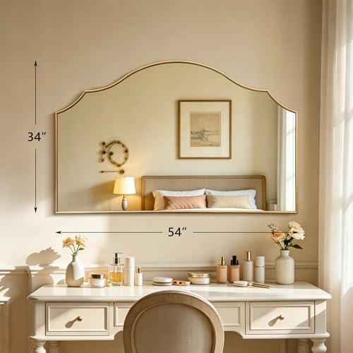 Besdomus Gold Scalloped Wall Mirror: 54"x34" Oversized Wooden Arched Mirror - Image 4