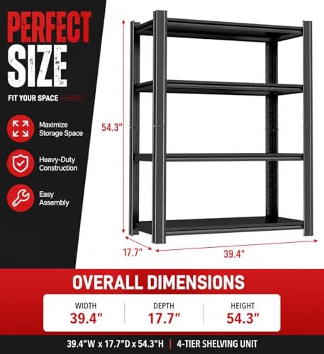 Garage Shelving, 2400 LBS Heavy Duty Metal Storage Shelves, 4-Tier Adjustable - Image 3