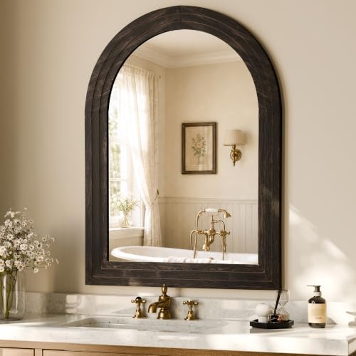 Arched Wall Mirror 30" x 40", Solid Wood Frame Bathroom Mirror - Image 3
