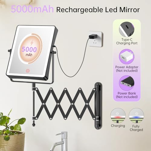 FASCINATE 8.7" 5000mAh Rechargeable Wall Mounted Makeup Mirror - Image 2
