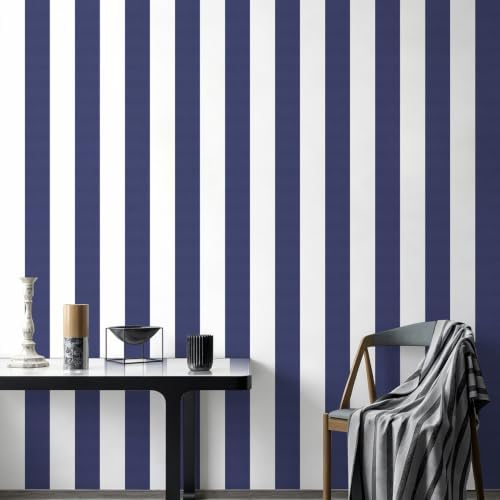 Jeweluck Blue Striped Wallpaper Peel and Stick Wallpaper 17.7”x118.1” by Jeweluck