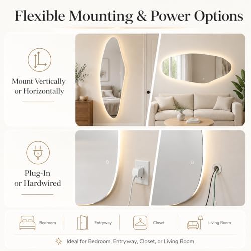 LAIYA 65" L x 24" W Irregular LED Full Length Mirror, Frameless Lighted Full - Image 6