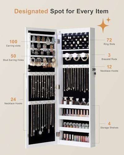Nicetree 6 LEDs Jewelry Armoire, Hanging Mirror Jewelry Cabinet - Image 3