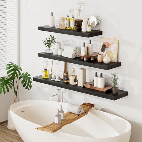 Heimlove 48W x 12D Long Floating Shelf, 12 Inch Deep Black Floating Shelves - Image 6