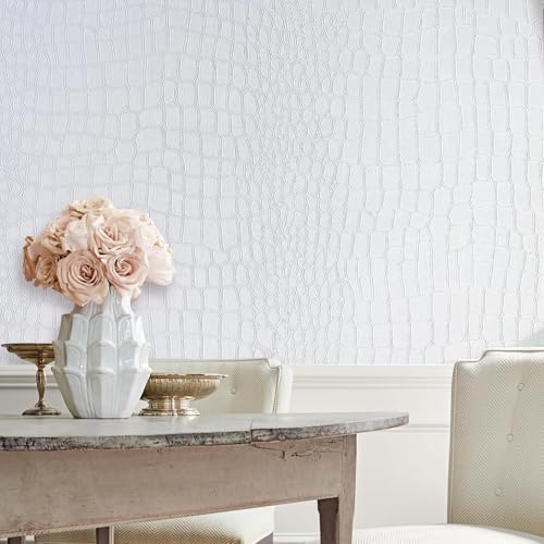 Peel and Stick Wallpaper White Crocodile Wallpaper 15.7" X 393" by Oneoftheworld