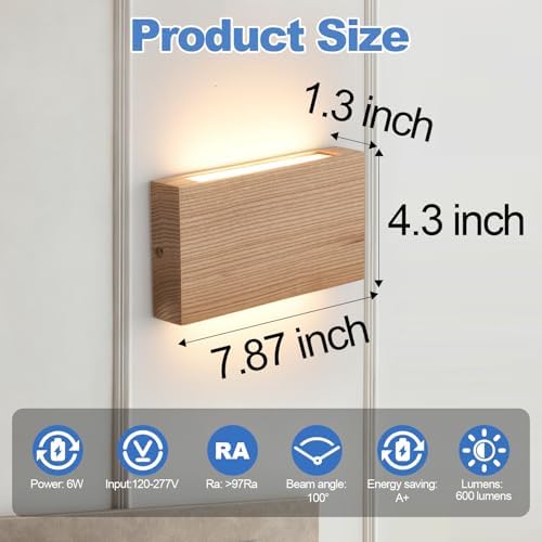 Natural Wood LED Wall Sconce Wood Wall Sconce Indoor Wall Lights Hardwired 2 - Image 2
